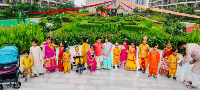 Children dressed as Radha and Krishna steal hearts during the Janmashtami celebrations at ATS Homekraft Nobility. Children dressed as Radha and Krishna steal hearts during the Janmashtami celebrations at ATS Homekraft Nobility.