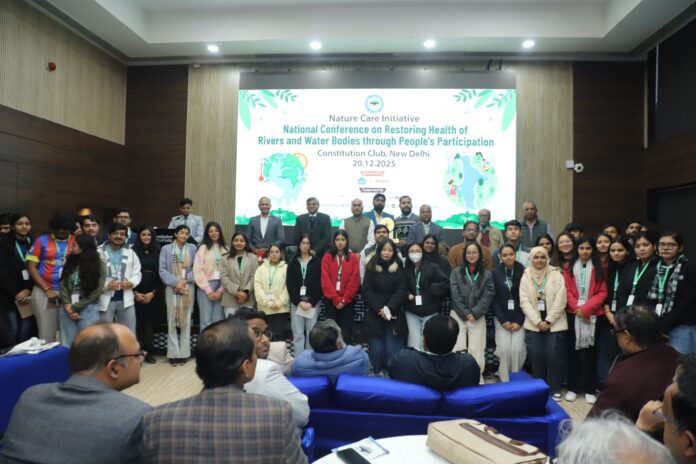 Environmental experts, policymakers, and civil society representatives at the national conclave on “Restoring the Health of Rivers and Water Bodies” organised by the Nature Care Initiative at the Constitution Club, New Delhi, calling for strong public participation in river and water body restoration.