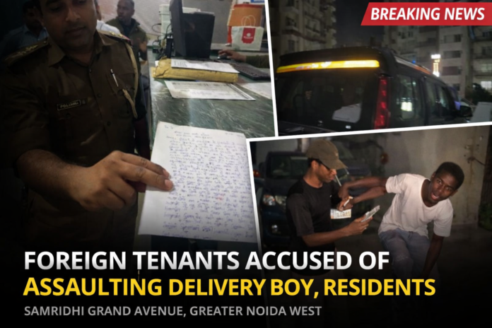Police intervene after alleged assault at Samridhi Grand Avenue, Greater Noida West, as residents submit a written complaint and tensions escalate within the society premises.