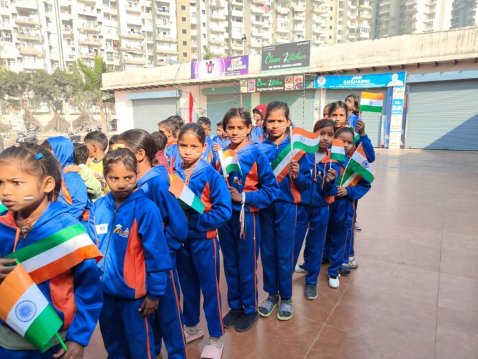 Amarpushp Educational and Welfare Society celebrated the 77th Republic Day with patriotic performances by 70 children, inspiring messages on national pride and distribution of refreshments and study materials.