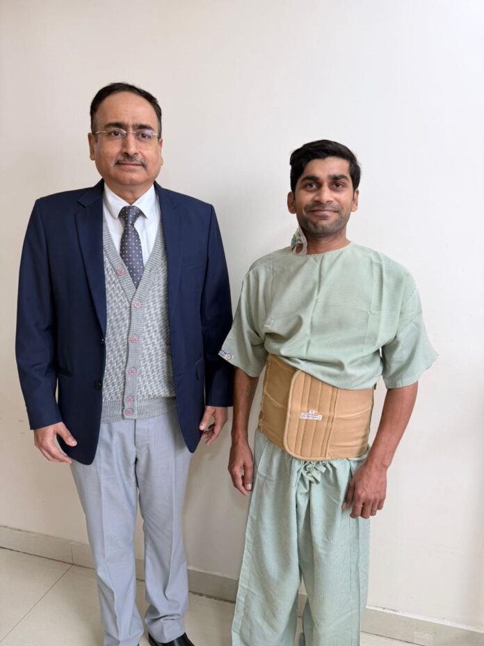 27-year-old survives critical chainsaw abdominal injury after emergency surgery in Noida Extension.