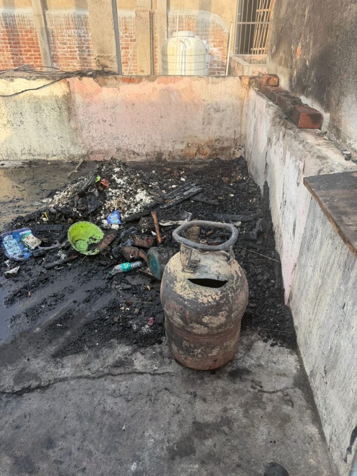 Gas cylinder explosion sparks fire scare at PG in Greater Noida’s Beta-1 sector, residents panic as fire brigade rushes to control flames.