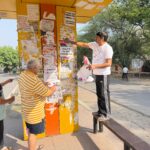 Illegal posters deface signboards and bus stands in Greater Noida’s Sector Beta-1, residents demand strict action against violators.