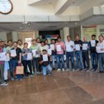 Residents gather at DCP Surajpur office to submit multiple complaints against late-night loudspeaker use at Radha Krishna Park in Gaur City 1.