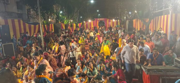 Residents participate enthusiastically in the grand Shri Khatu Shyam Ji Bhajan Sandhya organised at Udyog Vihar Sector 82 Society, creating a devotional and festive atmosphere.