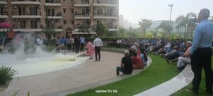 Residents receive hands-on training on the use of fire extinguishers and emergency evacuation procedures during a fire safety drill at ATS Homekraft Nobility.