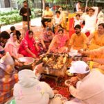 Devotees gather in large numbers at the Ancient Sanatan Dharma Temple in Sector-117, Noida, as the temple celebrates its first foundation day after renovation with religious rituals, havan, bhajan-kirtan and a grand bhandara.
