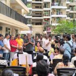Residents, relatives and family members gather at a condolence meeting in Greater Noida West to pay tribute to Twisha Sharma and renew the call for justice.