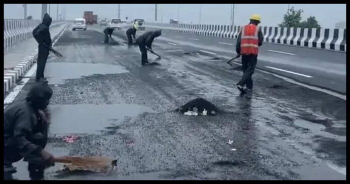 Greater Noida: Flyover in Greater Noida collapses 15 days after opening; first rain exposes the truth.