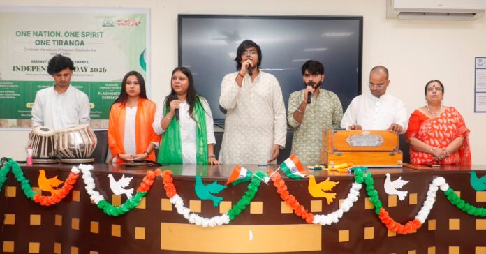 Students participate in patriotic performances during the ‘Har Ghar Tiranga’ programme organised at IMS Noida's Sector 62 campus.