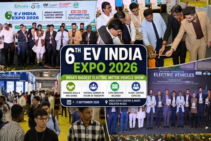 EV India Expo 2026 begins in Greater Noida with business MoUs, a national seminar on electric mobility and the launch of the official expo directory.