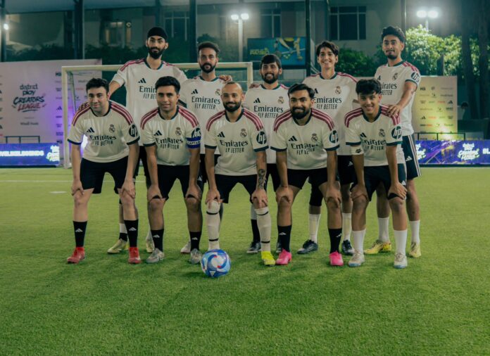 Players compete during the District Play Creators League at IMS Noida in Sector 62 as teams battle for crucial points and a place in the next round.