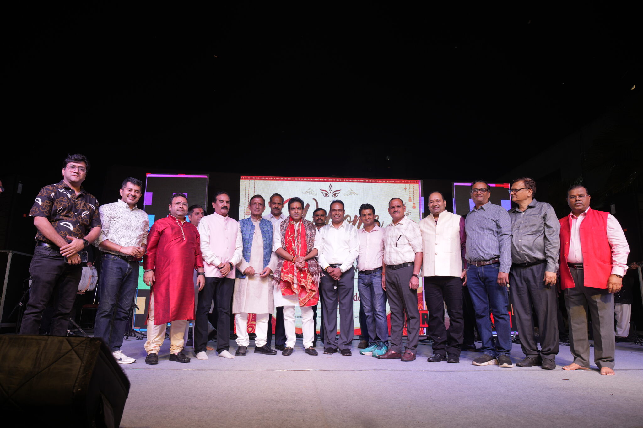 Noida MLA Pankaj Singh was welcomed by residents during the Durga Puja 2026 celebrations at Apex Athena Apartments in Sector 75, organised by Vikas Collectives.