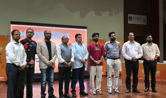 Sharda Launchpad Federation officials and industry-academia representatives during the national symposium on “Transforming Innovations to Impact” in Greater Noida, where ICTTH was launched and an MoU was signed with i-FEVA Green Energy Foundation.