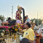 Devotees welcome the sacred idol of Prabhu Shri Ram from Ayodhya during a grand rath yatra in Greater Noida West on October 9, 2026.