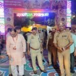 DCP Central Noida Dr Praveen Ranjan Singh inspects a Durga Puja pandal in Sector 137 to review security arrangements and crowd management.