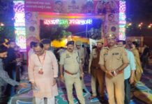 DCP Central Noida Dr Praveen Ranjan Singh inspects a Durga Puja pandal in Sector 137 to review security arrangements and crowd management.
