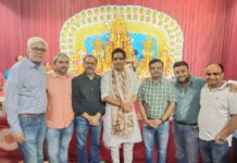 Noida MLA Pankaj Singh offers prayers to Maa Durga at the Durga Puja pandal organised by Bangiya Maitree Cultural Society Trust at RG Residency in Sector 120, Noida.